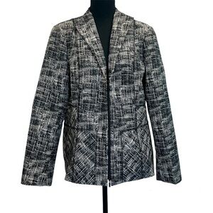 Lafayette 148 New York black white printed blazer zip-up jacket Sz 14